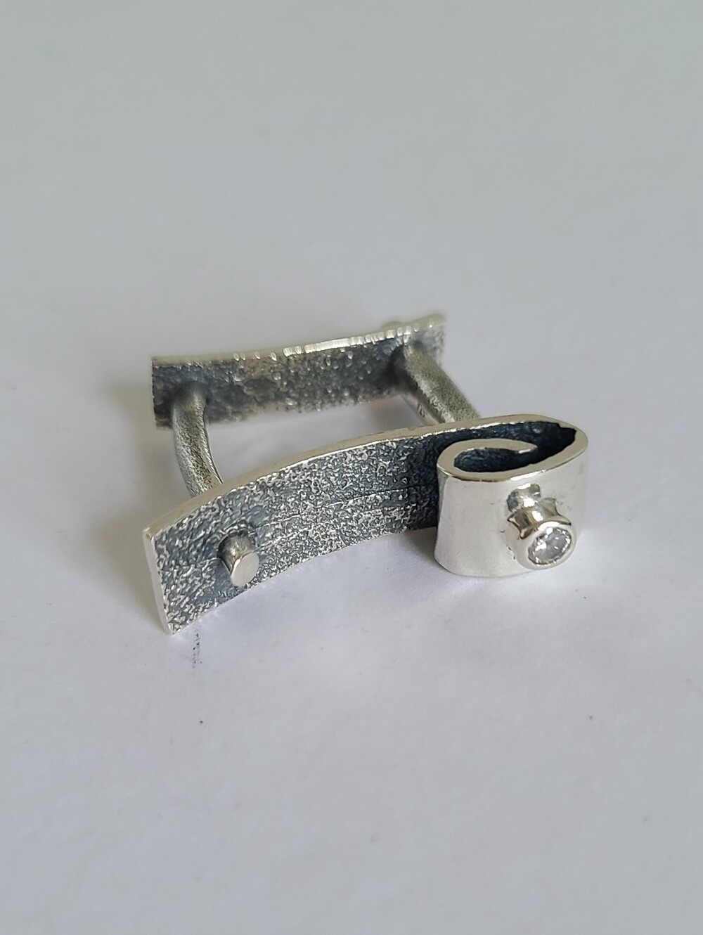 Vintage Unique Artistic Abstract Modernist Sterling Silver Rhinestone Ring